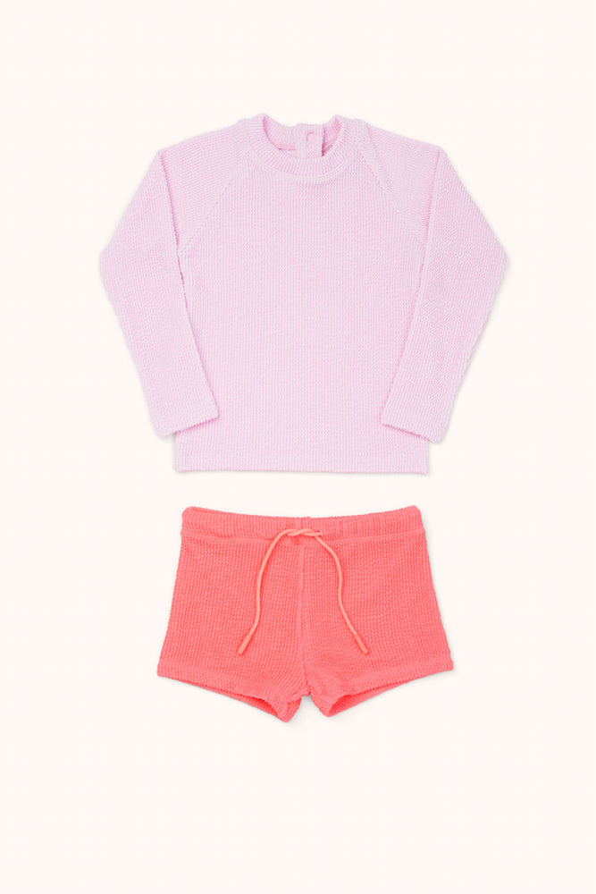 Textured Rash guard + Short Set - (BABY PINK + NEON PINK)