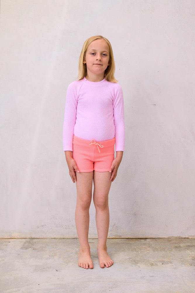 Textured Rash guard + Short Set - (BABY PINK + NEON PINK)