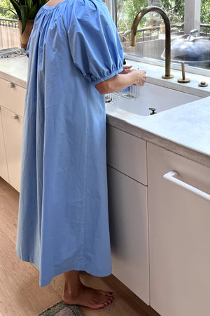 Puff Sleeve Long Dress - BLUE