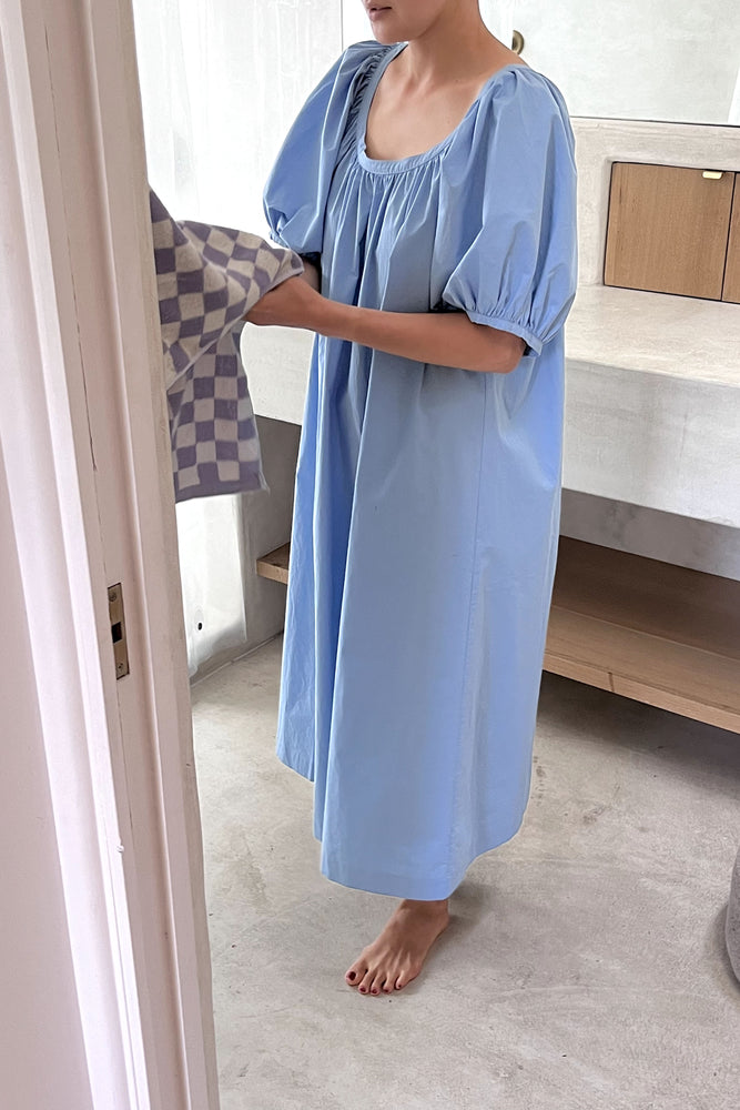 Puff Sleeve Long Dress - BLUE