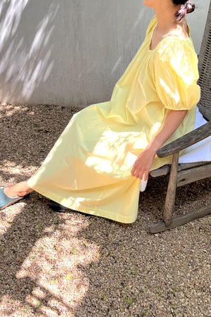 Puff Sleeve Long Dress - YELLOW