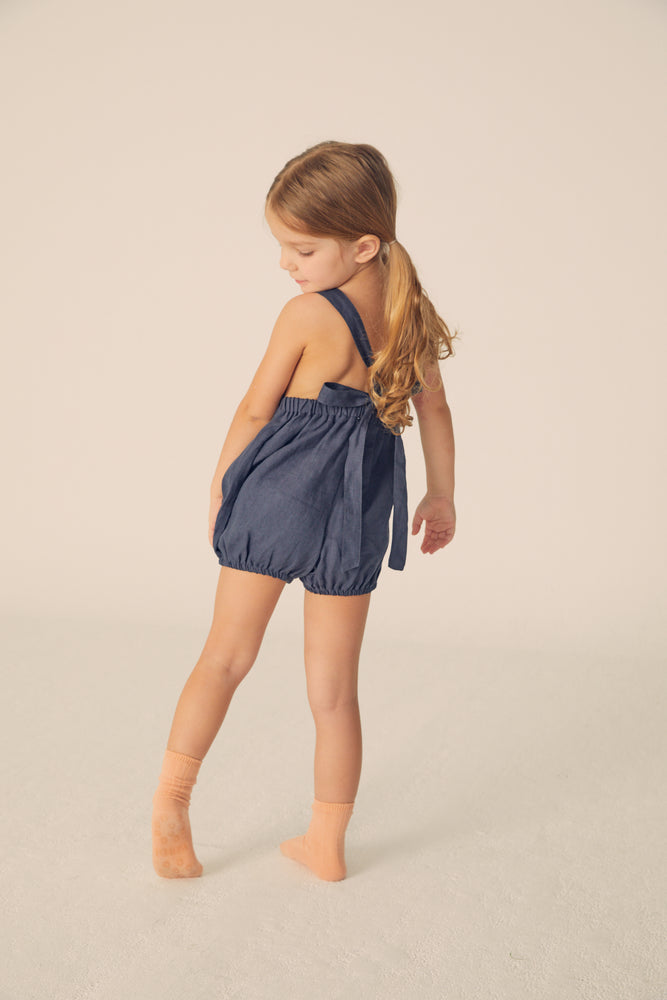 
            
                Load image into Gallery viewer, Bubble Linen Romper -Navy
            
        