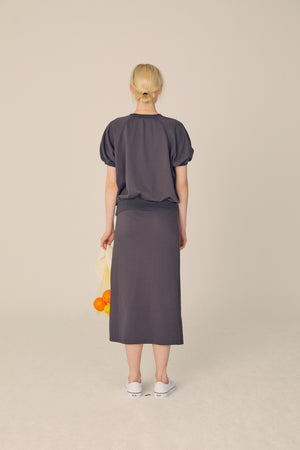Puff Sleeve Sweatshirt and Skirt Set  - Charcoal - Maybellstudio